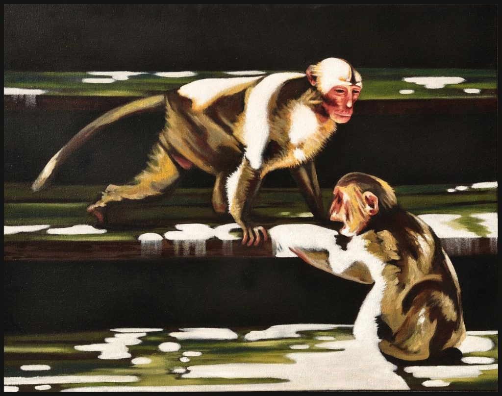 Green Shadows: Narcissus & Nihils, a symbolic painting by George Wendell Baker, reflects the shadow phase of the green developmental stage. Alluding to Ken Wilber’s integral philosophy, the piece explores the narcissism and nihilism that can emerge within postmodern sensitivity—where meaning frays and self-regard eclipses deeper integration.