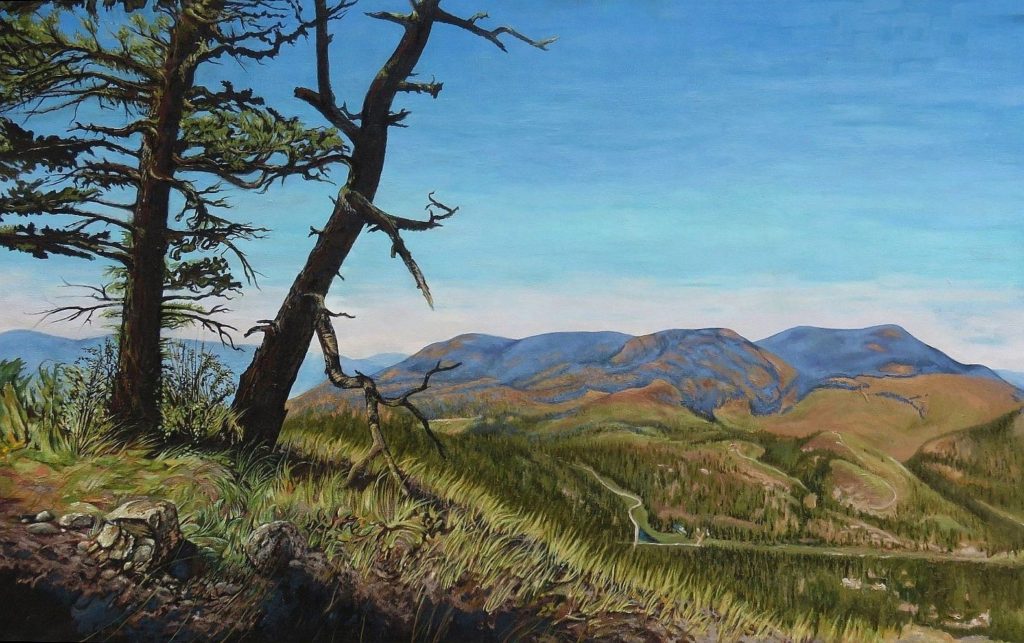 Okanagan Shadows, an oil painting by George Wendell Baker, captures a quiet hillside in British Columbia under the watch of bare trees and long, leaning shadows. Painted during a pivotal time in the artist’s life, the piece evokes stillness, memory, and a subtle foreboding—as if the past itself were resting just beyond the ridge.