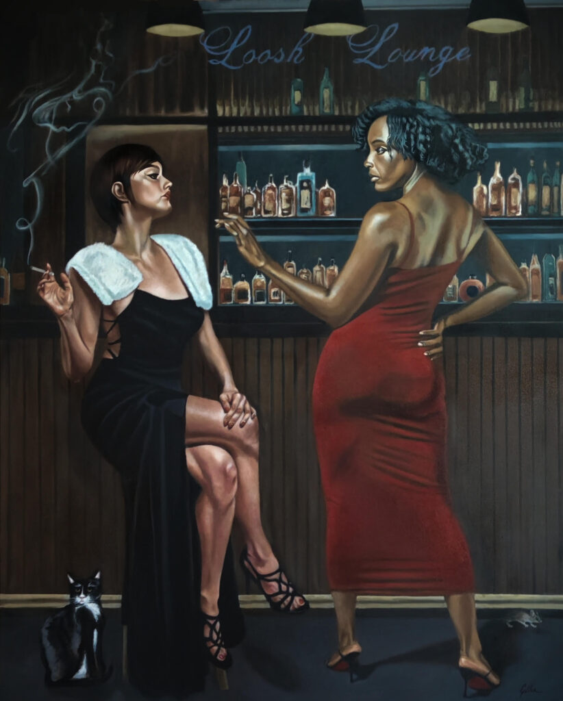 Plato’s Cave – oil painting by George Wendell Baker exploring illusion, confinement, and awakening, inspired by soul trap theory and simulation metaphysics.